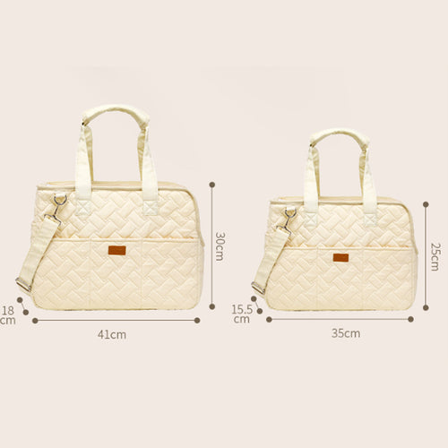 Side view of the quilted pet carrier tote