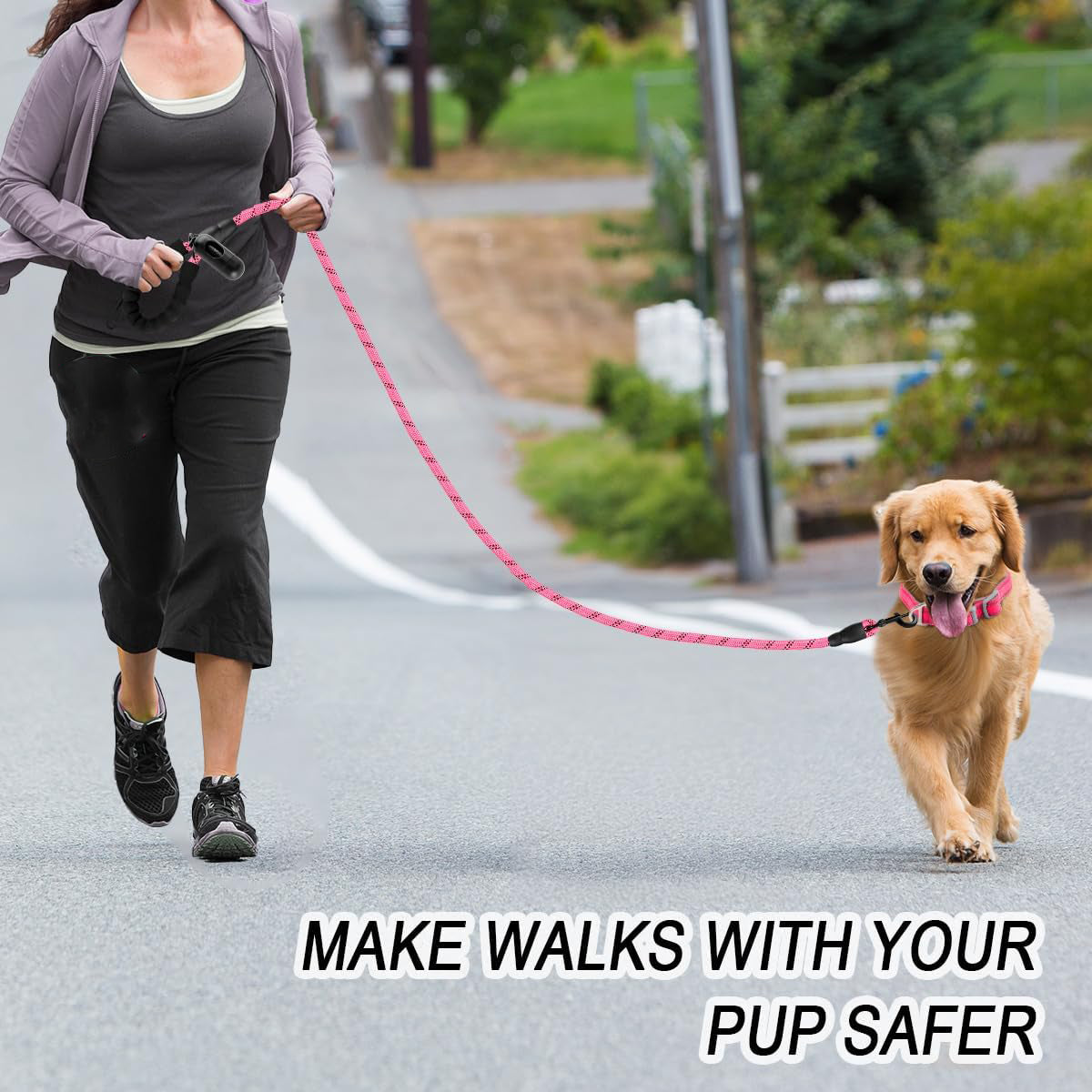 Padded handle detail on reflective leash